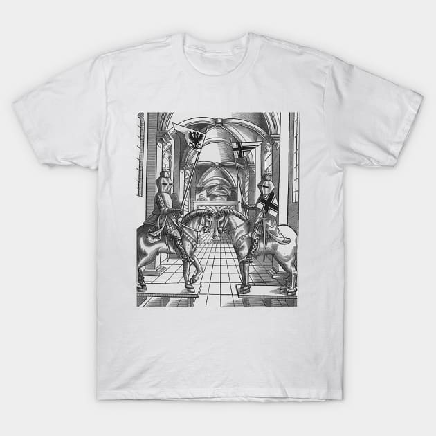 Armored knights in a medieval setting T-Shirt by Marccelus